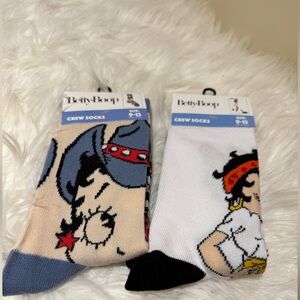 2 Pair of Betty Boop Casual Crew Socks - Blue, White, Black